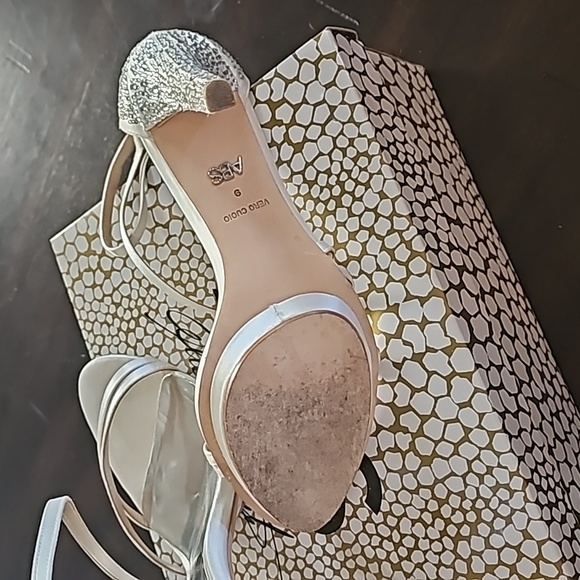ABS Allen Schwartz white satin and crystal back 6 inch heels. Worn 3 times. - Picture 3 of 6
